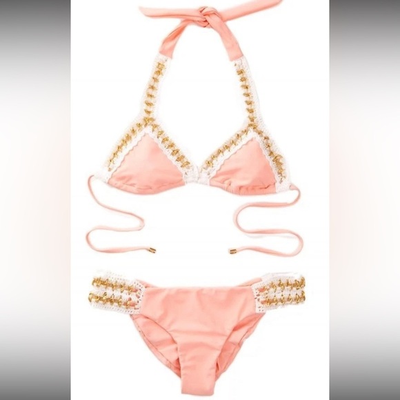 Beach Bunny Got Me In Chains Tri Bikini Set - Size M - Picture 3 of 13